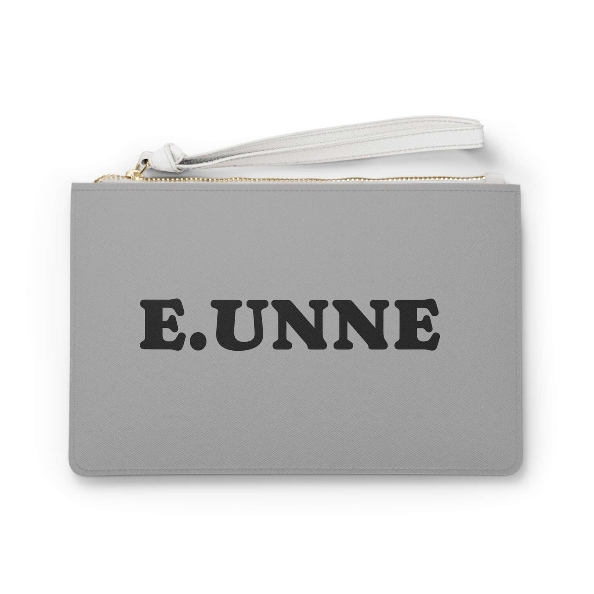 E.UNNE Clutch Bag — Elegant Evening & Day Bag in gray with zip fastening and stylish loop handle.