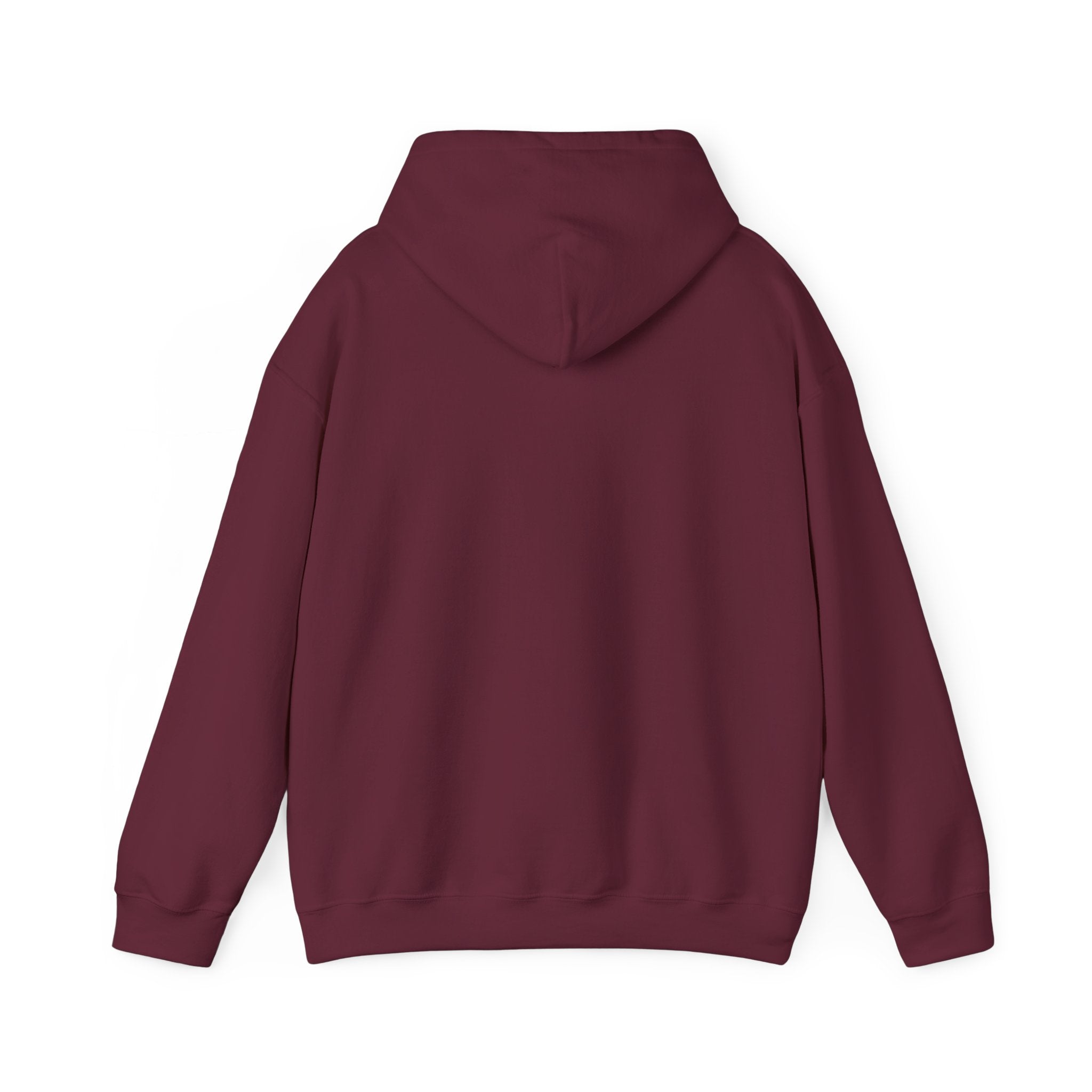 E.UNNE Logo Hoodie — Minimal Monogram Pullover back view in burgundy color.