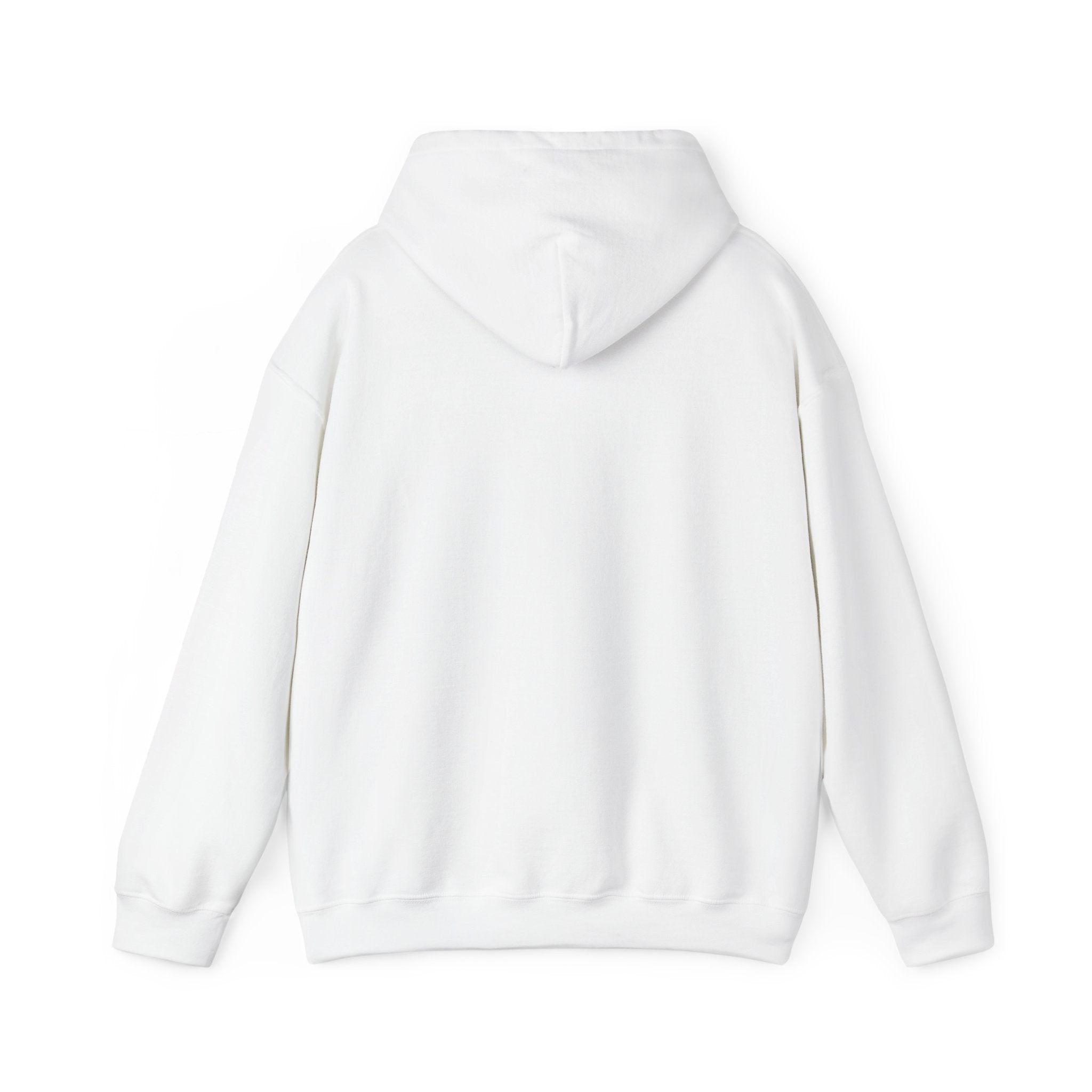 E.UNNE Logo Hoodie — Minimal Monogram Pullover back view of soft white hoodie with double-lined hood.
