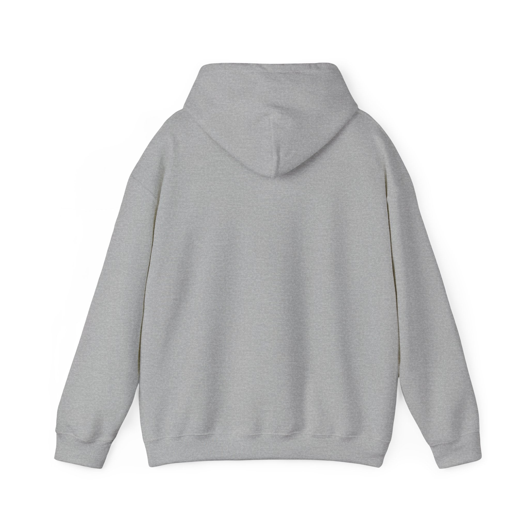 E.UNNE Logo Hoodie — Minimal Monogram Pullover back view showing soft gray fabric and double-lined hood.