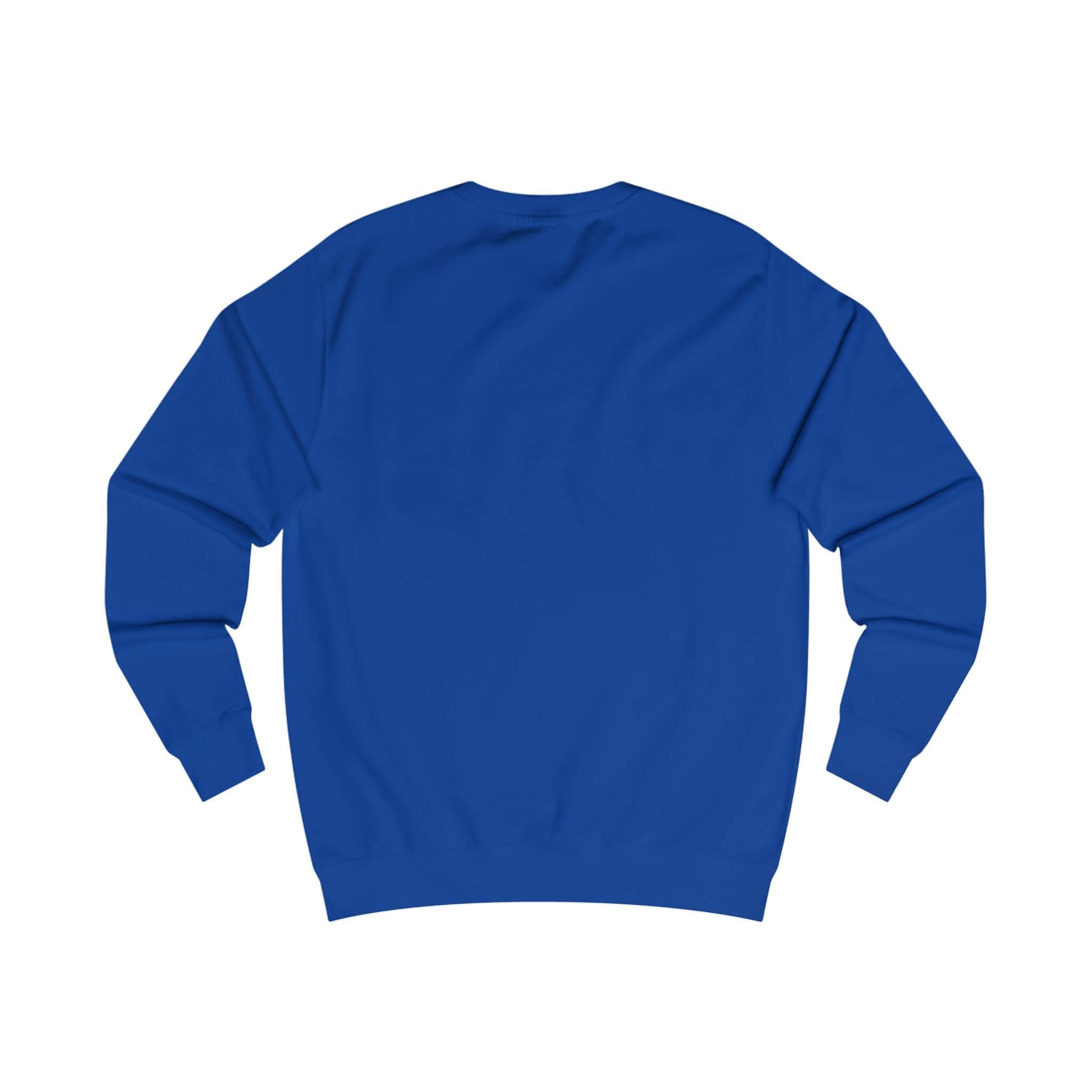 E.UNNE Minimalist Logo Sweatshirt — Unisex Casual Crewneck back view in vibrant blue color.
