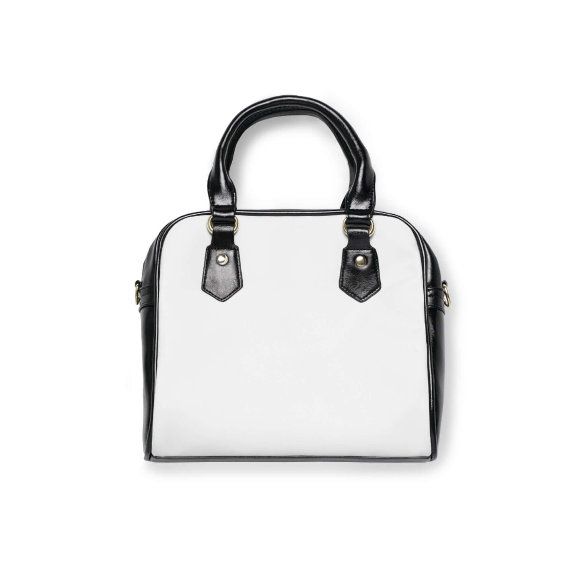 E.UNNE Classic Shoulder Handbag — Elegant White & Black Leather Tote in smooth PU leather with black handles and trim.