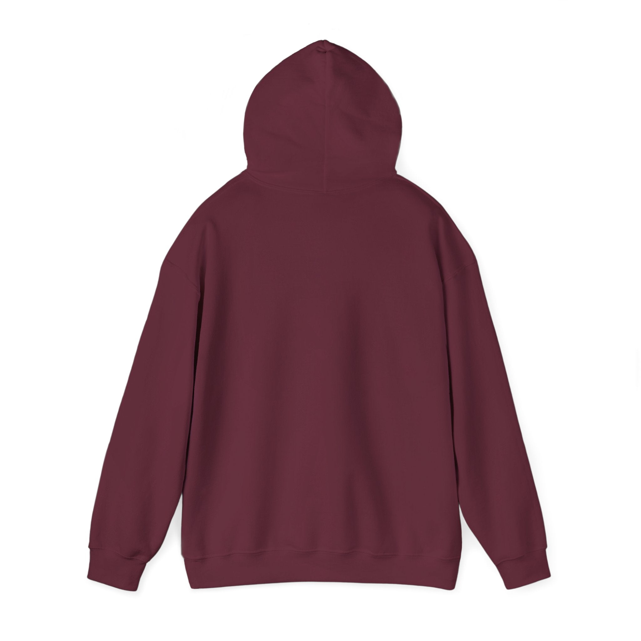 E.UNNE Logo Hoodie — Minimal Monogram Pullover back view showing maroon color and double-lined hood design.