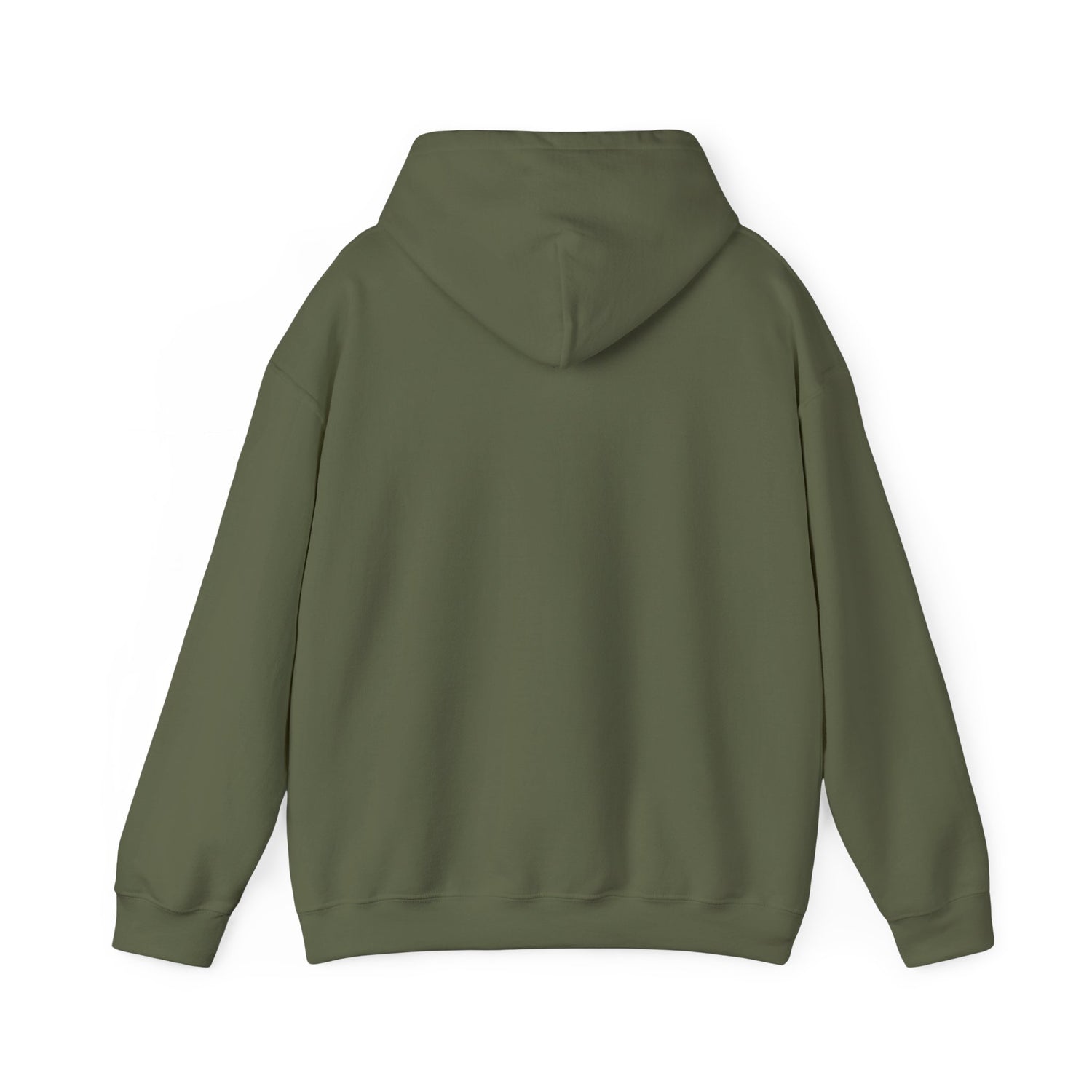 E.UNNE Logo Hoodie — Minimal Monogram Pullover back view in olive green, showcasing the clean and minimalist design.