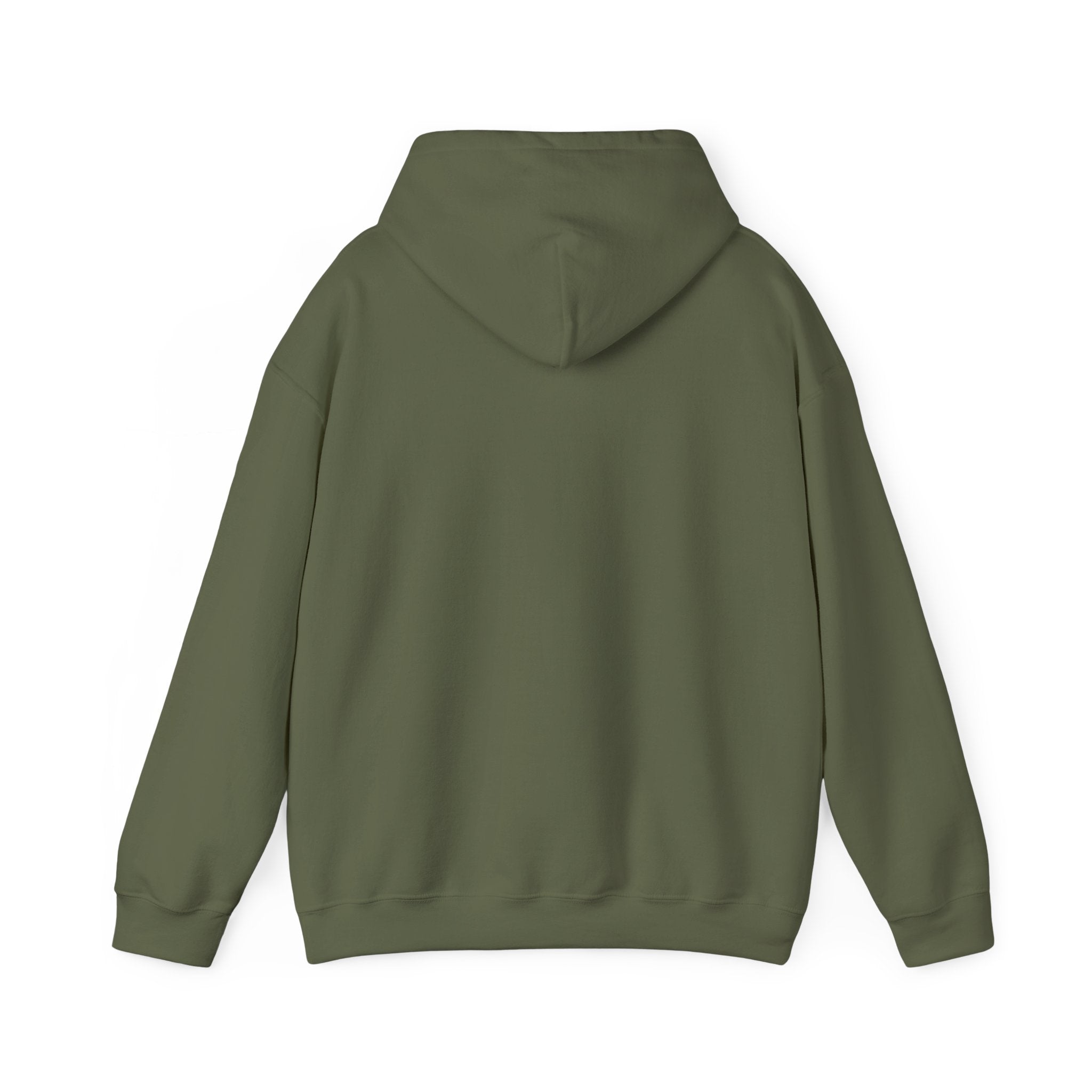 E.UNNE Logo Hoodie — Minimal Monogram Pullover back view in olive green, showcasing the clean and minimalist design.