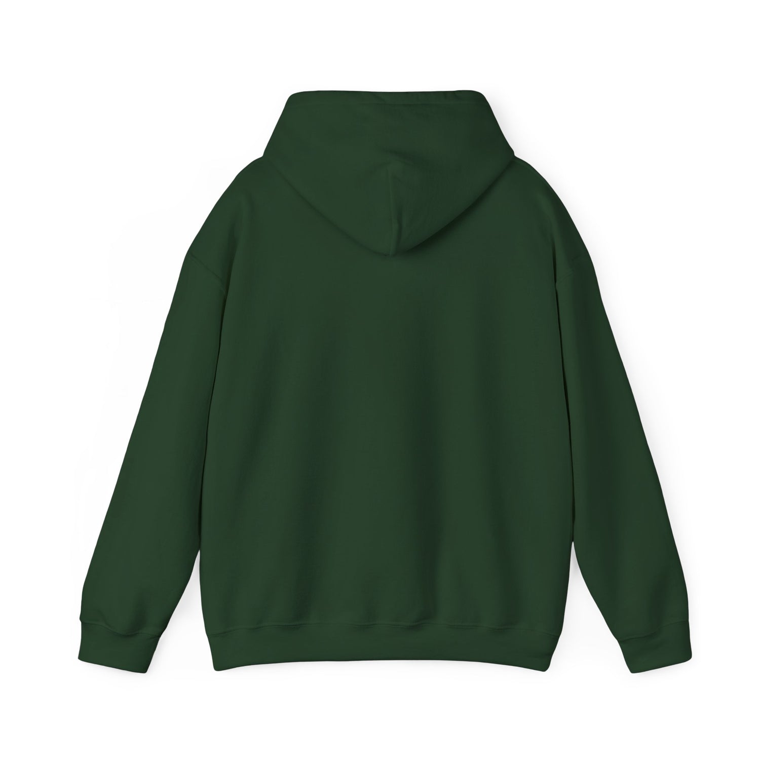 E.UNNE Logo Hoodie — Minimal Monogram Pullover back view in dark green color.