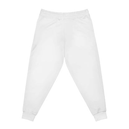 Athletic Joggers — Minimal White AOP Sweatpants with Small Black, back view, lightweight and stretchy design.