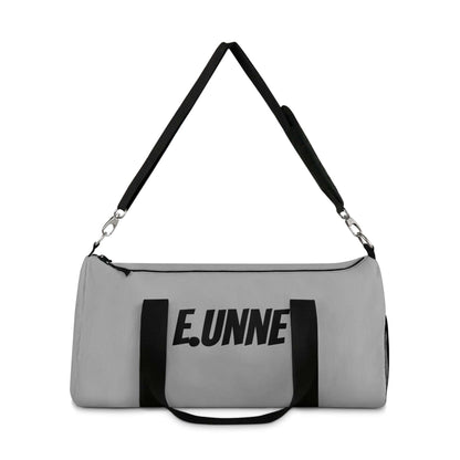 Personalized Gray Duffel Bag — Customizable Gym &amp; Travel Weekender with padded shoulder strap.