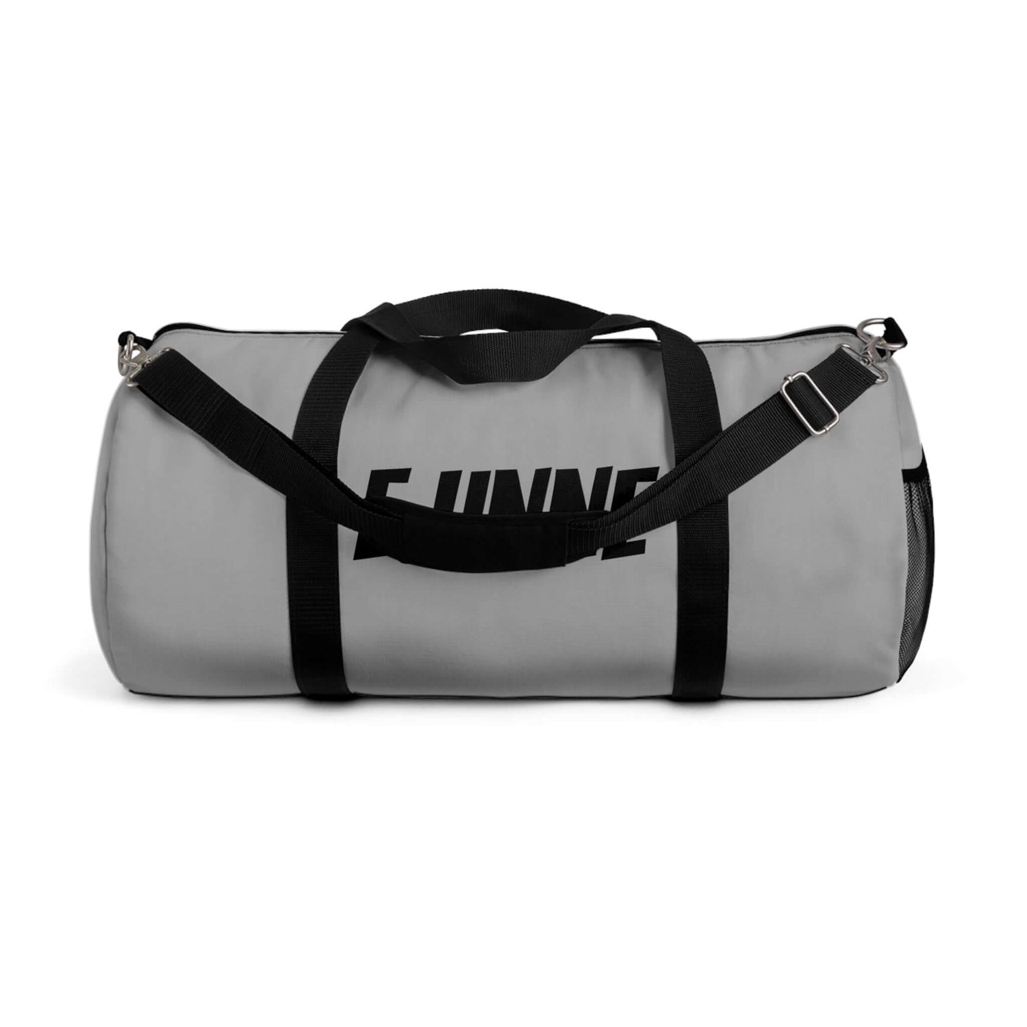 Personalized Gray Duffel Bag — Customizable Gym &amp; Travel Weekender with padded shoulder strap and secure pockets.