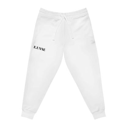 Athletic Joggers — Minimal White AOP Sweatpants with Small Black, featuring a drawstring waist and deep pockets.