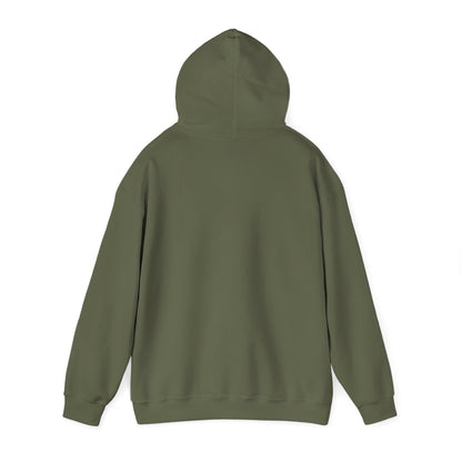 E.UNNE Logo Hoodie — Minimal Monogram Pullover back view showing the smooth olive green fabric and hood.