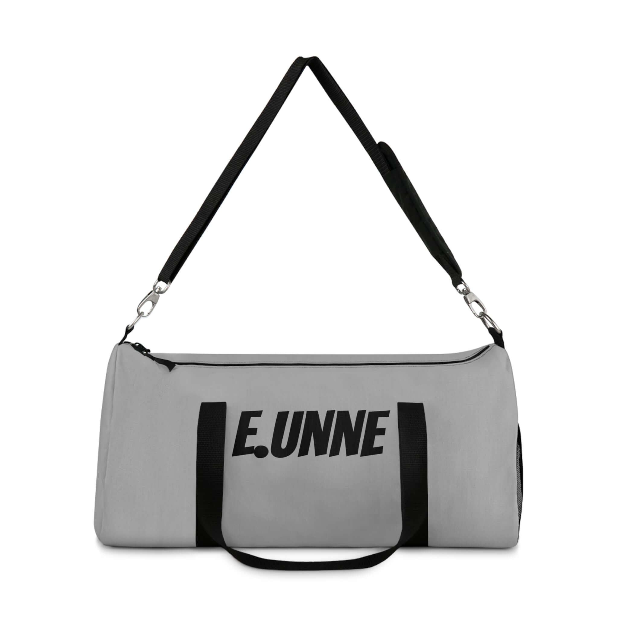Personalized Gray Duffel Bag — Customizable Gym &amp; Travel Weekender with adjustable shoulder strap.
