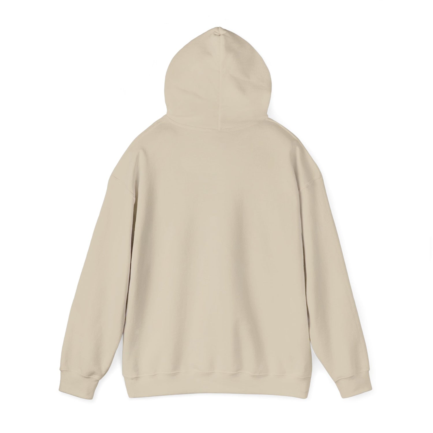 E.UNNE Logo Hoodie — Minimal Monogram Pullover back view of the soft, beige hoodie with a double-lined hood.