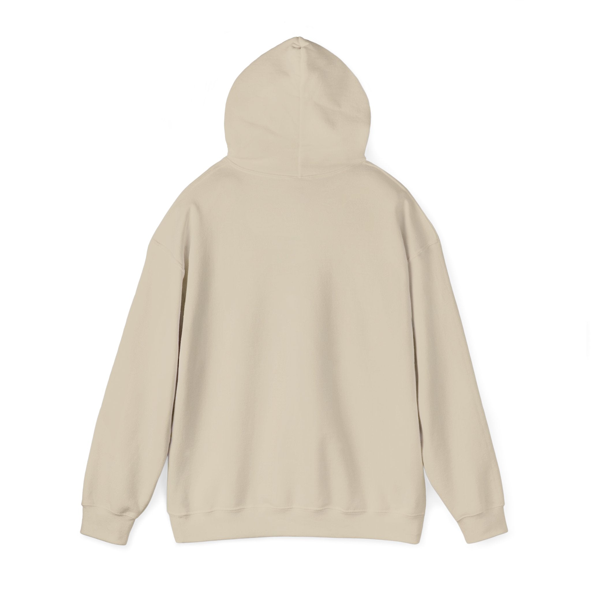 E.UNNE Logo Hoodie — Minimal Monogram Pullover back view of the soft, beige hoodie with a double-lined hood.
