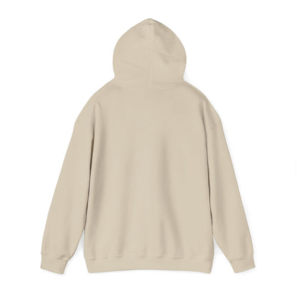 E.UNNE Logo Hoodie — Minimal Monogram Pullover back view of the soft, beige hoodie with a double-lined hood.