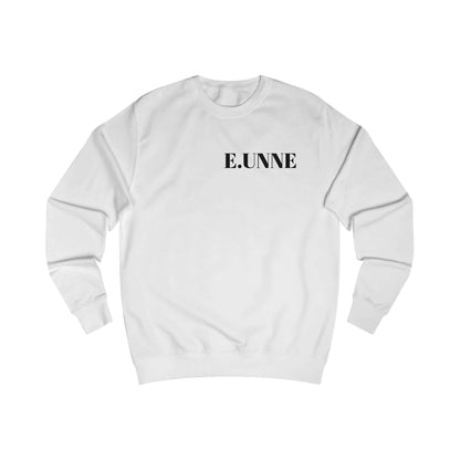 E.UNNE Minimalist Logo Sweatshirt — Unisex Casual Crewneck in white color with front logo print.