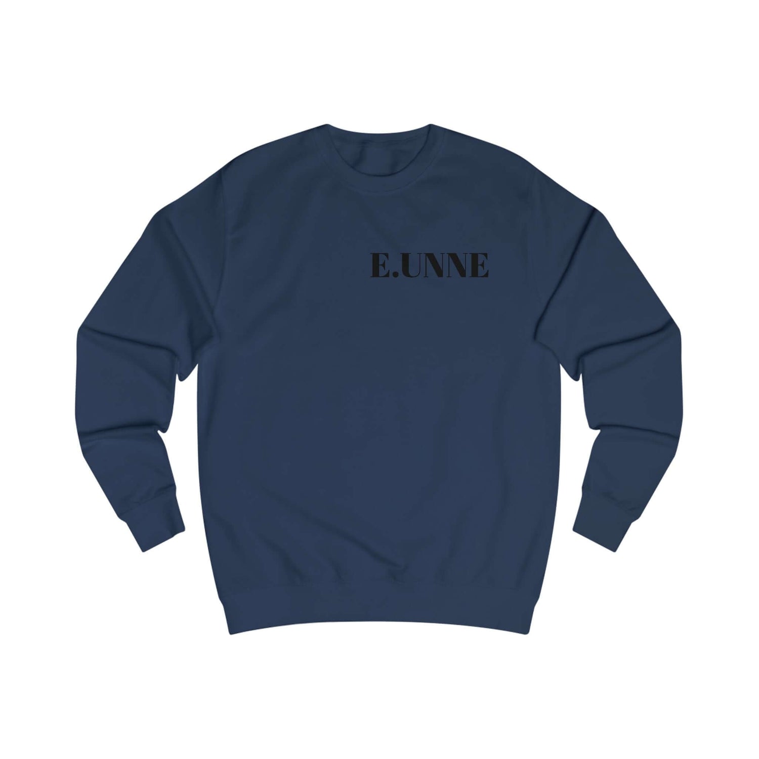 E.UNNE Minimalist Logo Sweatshirt — Unisex Casual Crewneck in navy blue with front logo print.