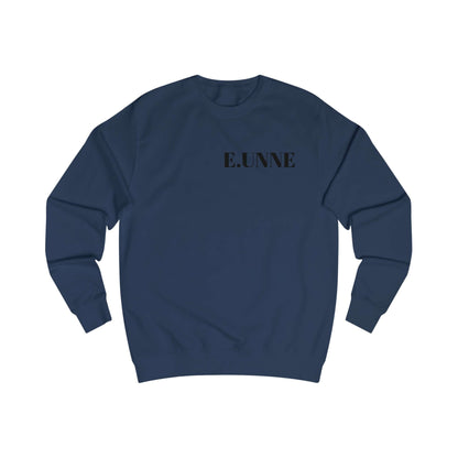 E.UNNE Minimalist Logo Sweatshirt — Unisex Casual Crewneck in navy blue with front logo print.