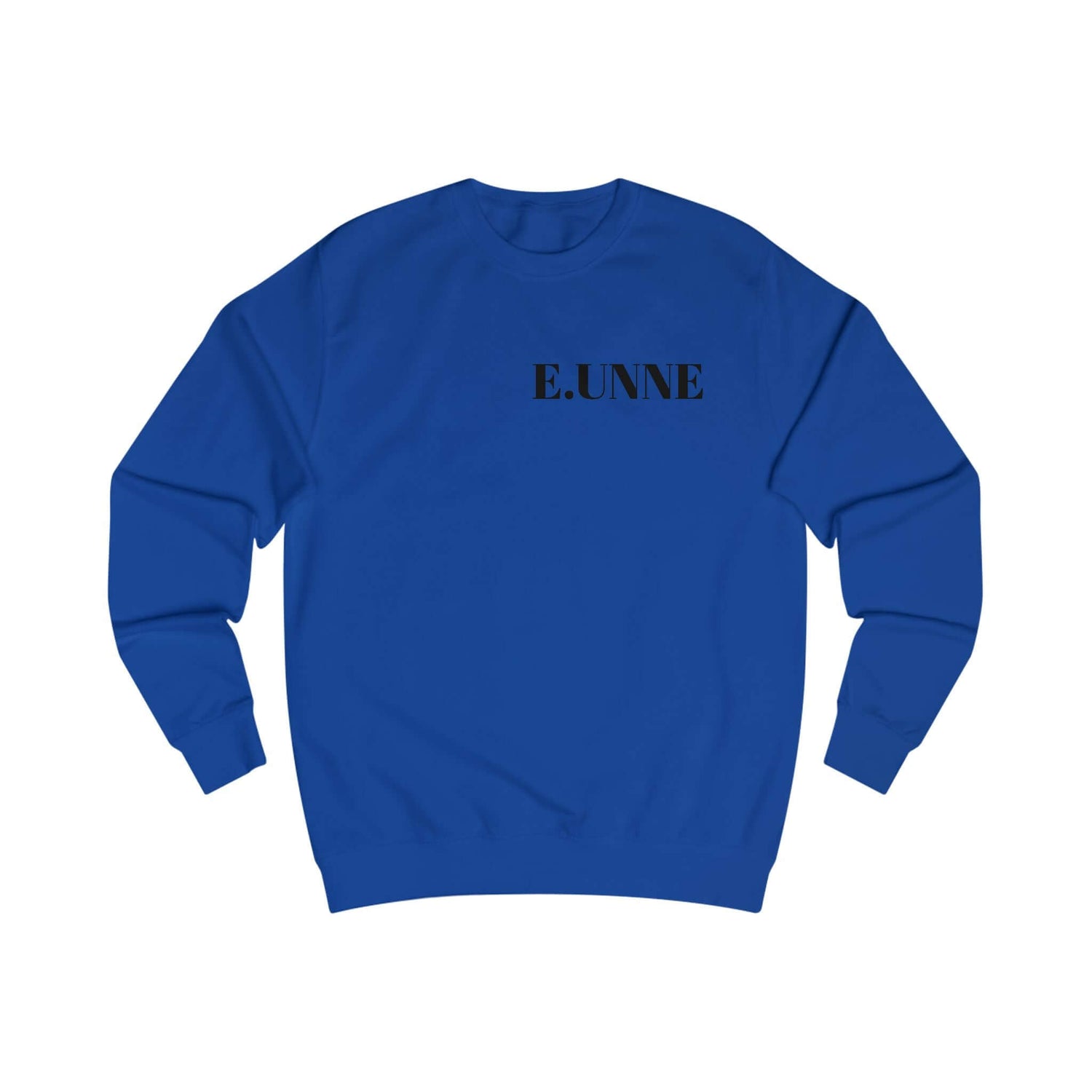 E.UNNE Minimalist Logo Sweatshirt — Unisex Casual Crewneck in vibrant blue color with minimalistic design.