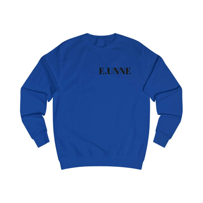 E.UNNE Minimalist Logo Sweatshirt — Unisex Casual Crewneck in vibrant blue color with minimalistic design.