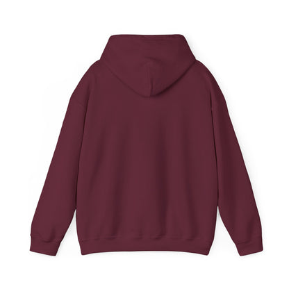 E.UNNE Logo Hoodie — Minimal Monogram Pullover back view in burgundy color.