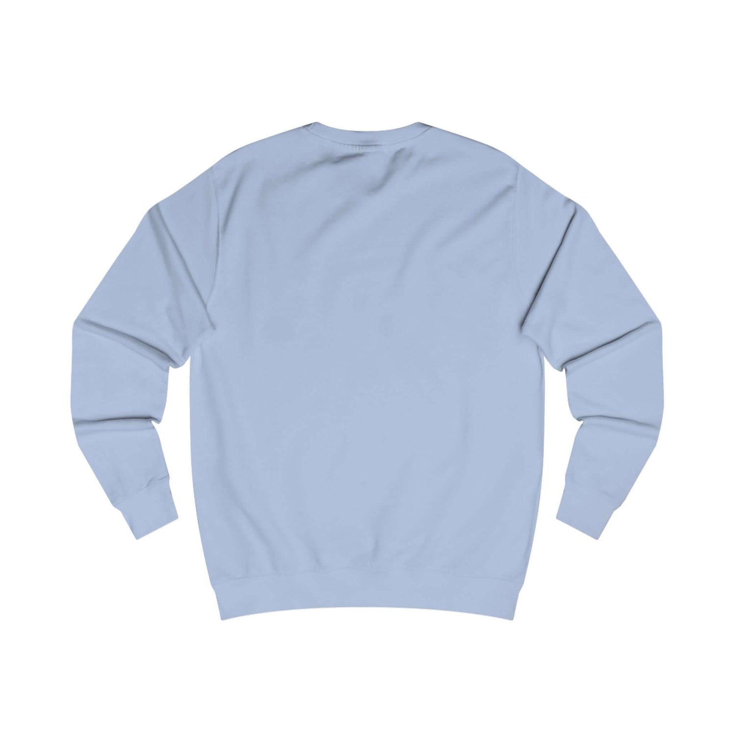 E.UNNE Minimalist Logo Sweatshirt — Unisex Casual Crewneck back view in soft blue color.