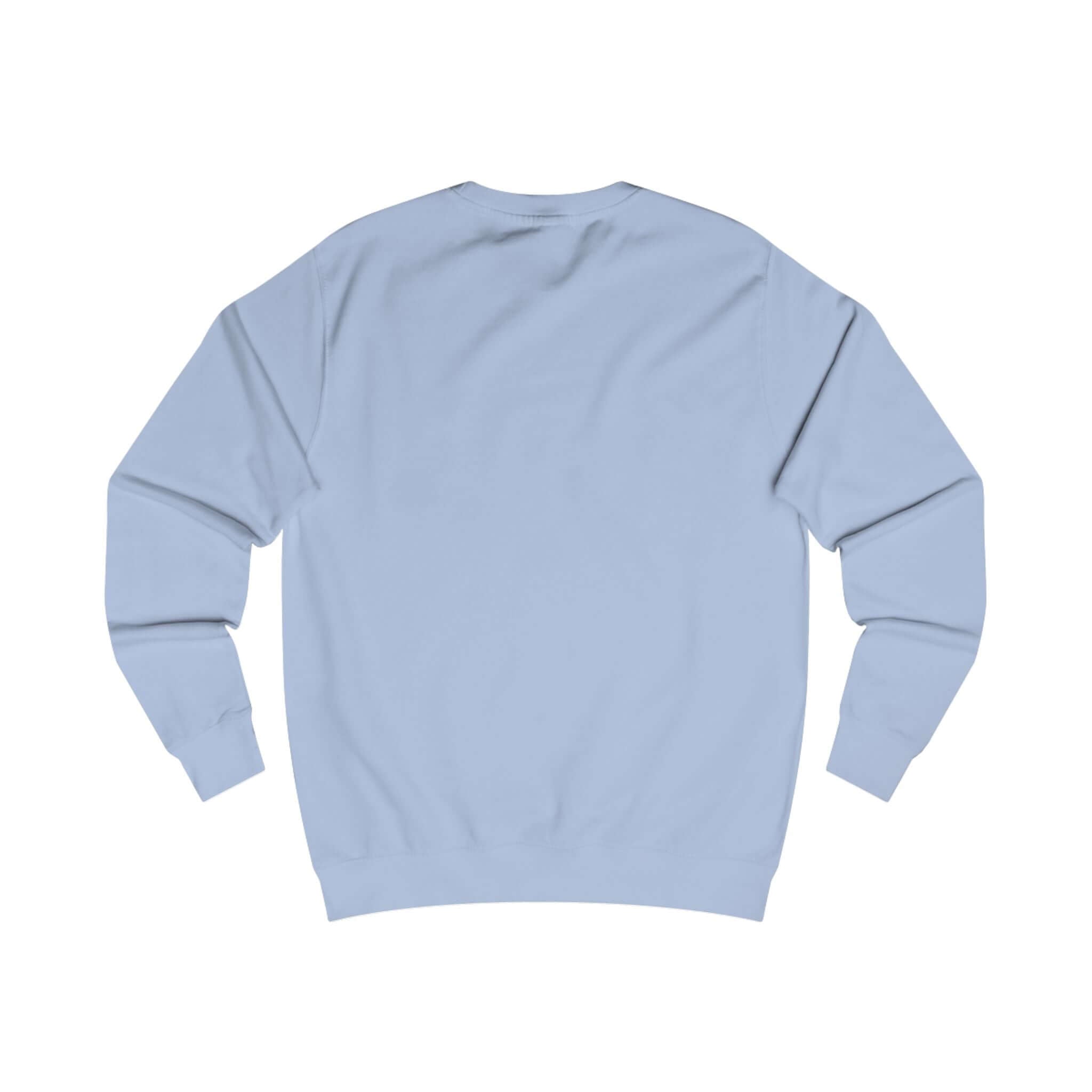 E.UNNE Minimalist Logo Sweatshirt — Unisex Casual Crewneck back view in soft blue color.