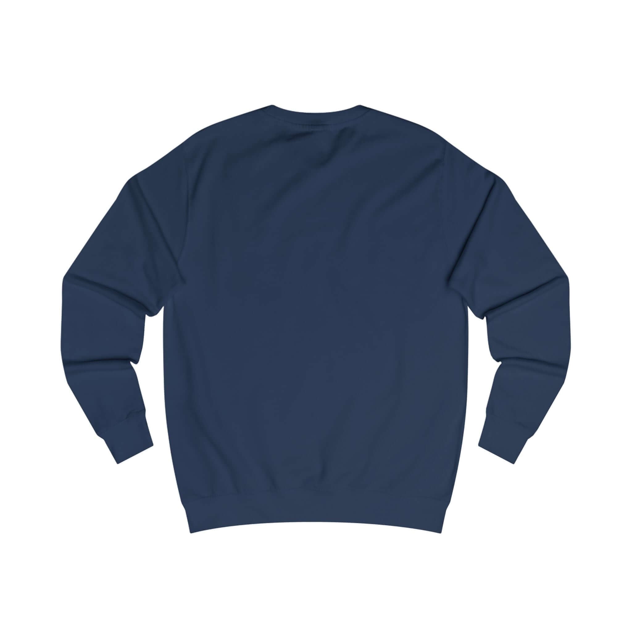 E.UNNE Minimalist Logo Sweatshirt — Unisex Casual Crewneck back view, showcasing navy color and comfortable fit.