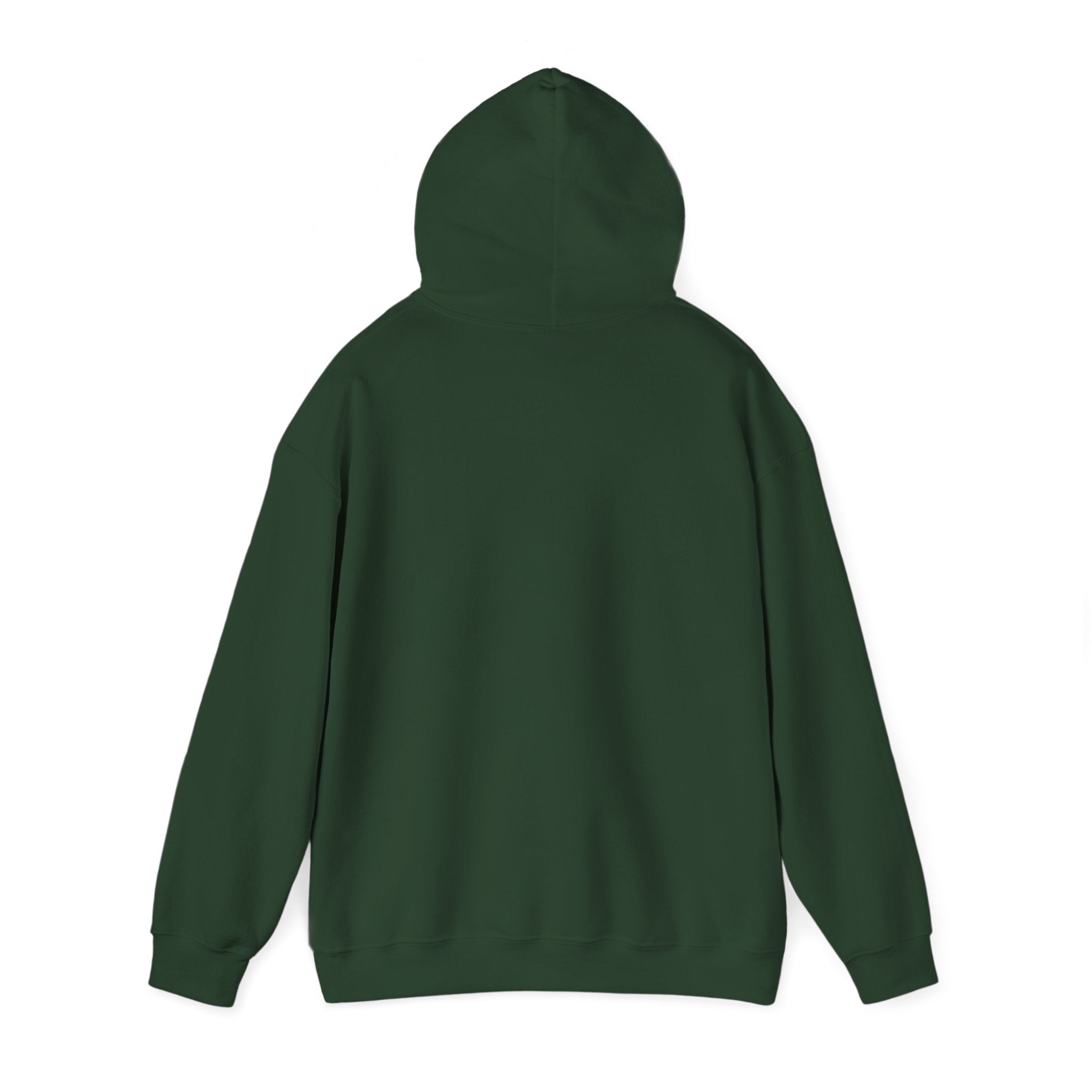 E.UNNE Logo Hoodie — Minimal Monogram Pullover back view in dark green color.