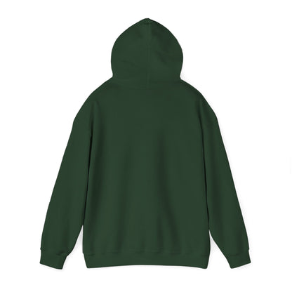 E.UNNE Logo Hoodie — Minimal Monogram Pullover back view in dark green color.