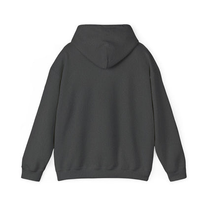 E.UNNE Logo Hoodie — Minimal Monogram Pullover back view in dark gray fabric, showcasing the double-lined hood and relaxed fit.