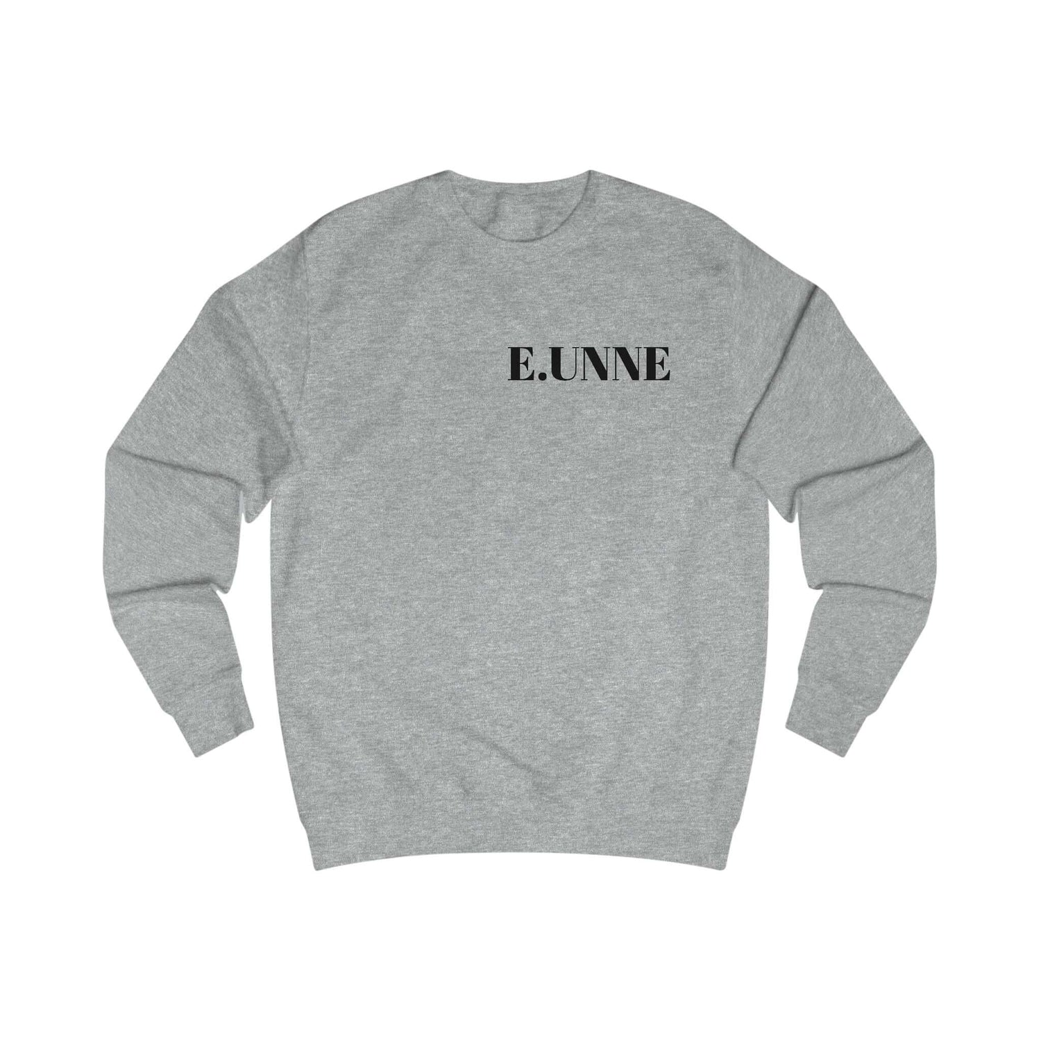 E.UNNE Minimalist Logo Sweatshirt — Unisex Casual Crewneck in heather grey with subtle front print.