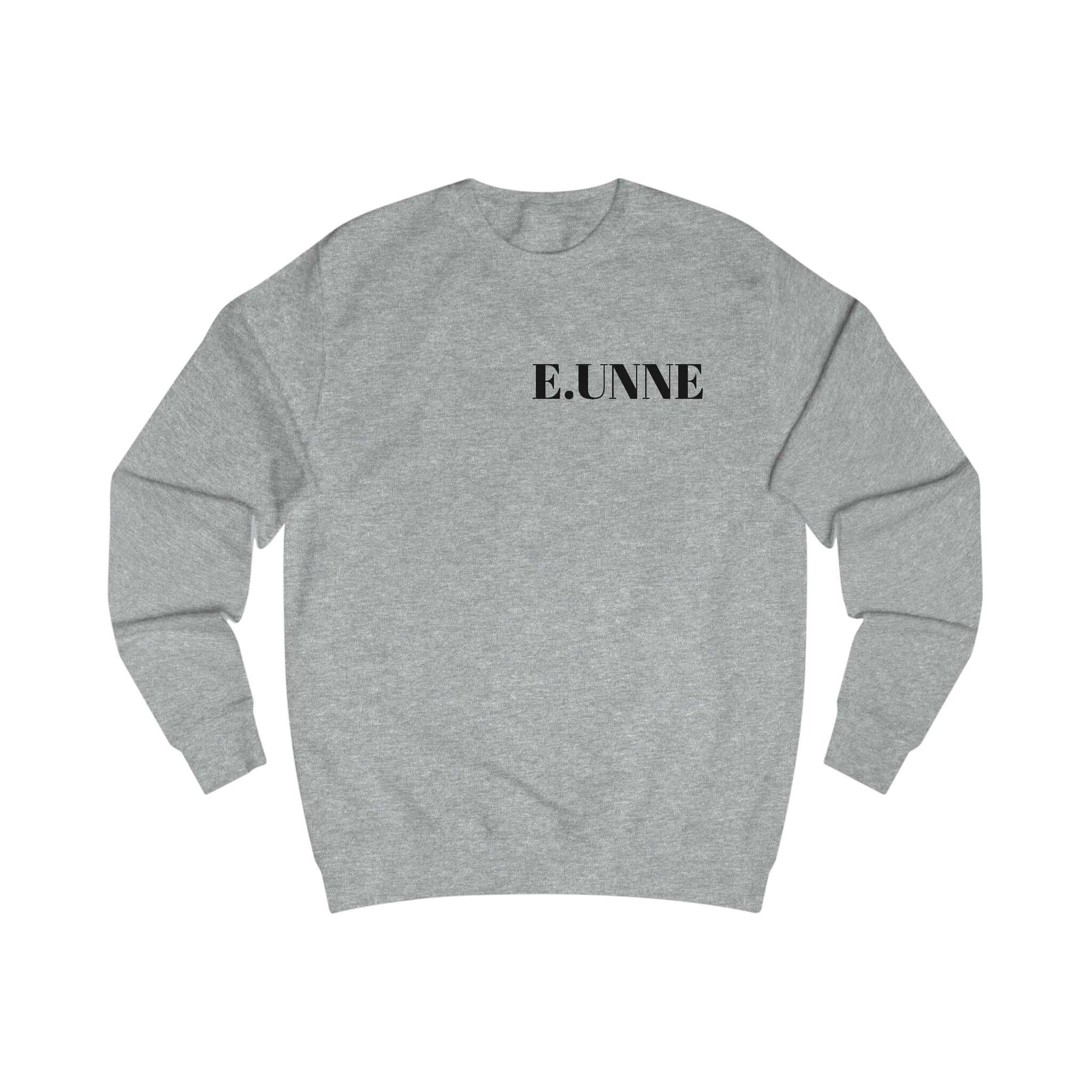E.UNNE Minimalist Logo Sweatshirt — Unisex Casual Crewneck in heather grey with subtle front print.