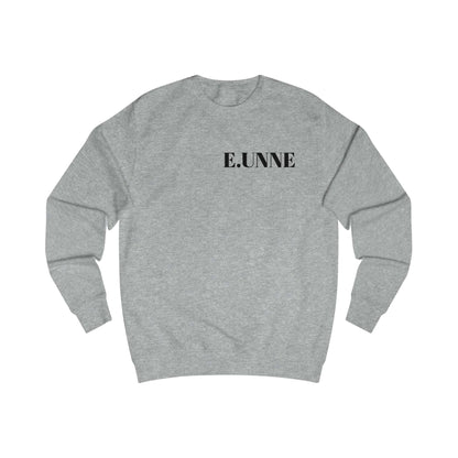 E.UNNE Minimalist Logo Sweatshirt — Unisex Casual Crewneck in heather grey with subtle front print.