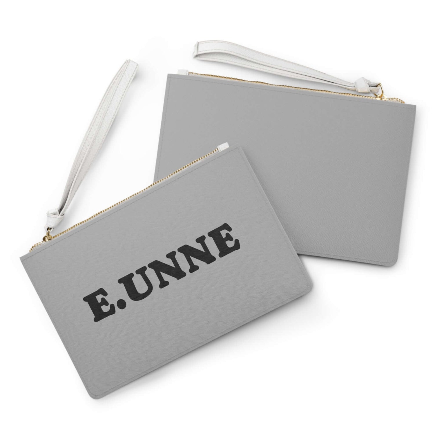 E.UNNE Clutch Bag — Elegant Evening &amp; Day Bag in stylish grey with zip fastening and loop handle.