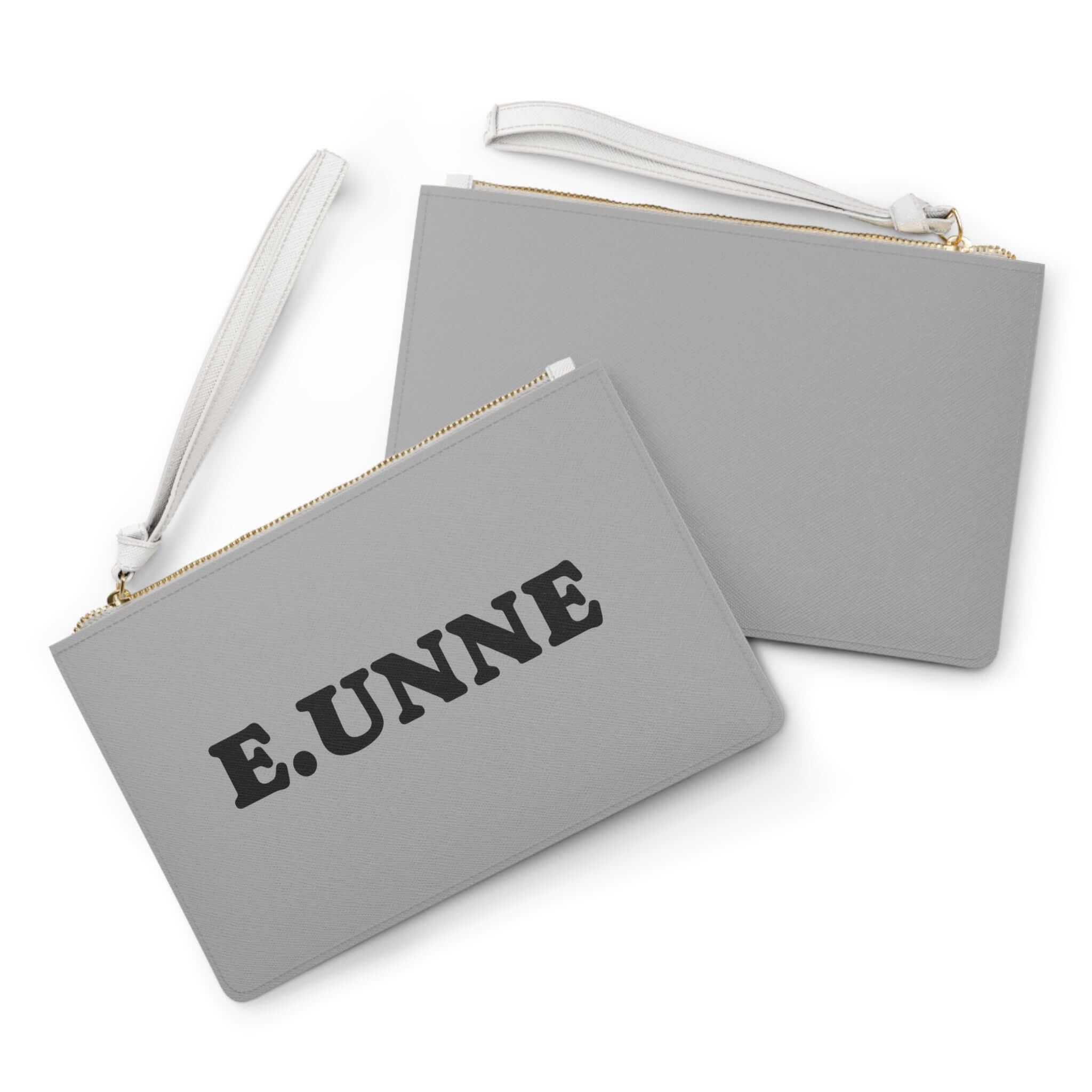 E.UNNE Clutch Bag — Elegant Evening &amp; Day Bag in stylish grey with zip fastening and loop handle.