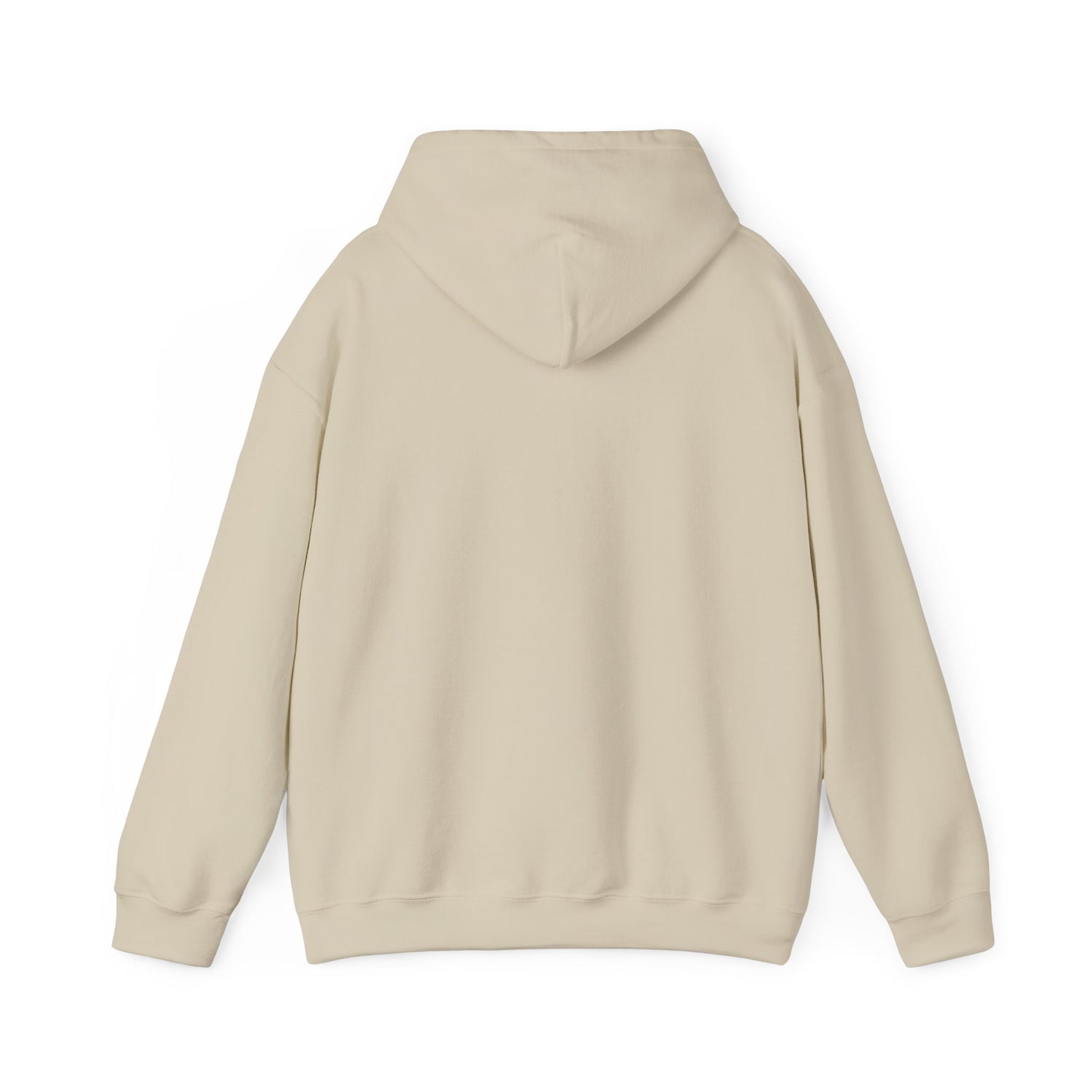 E.UNNE Logo Hoodie — Minimal Monogram Pullover back view in beige color.