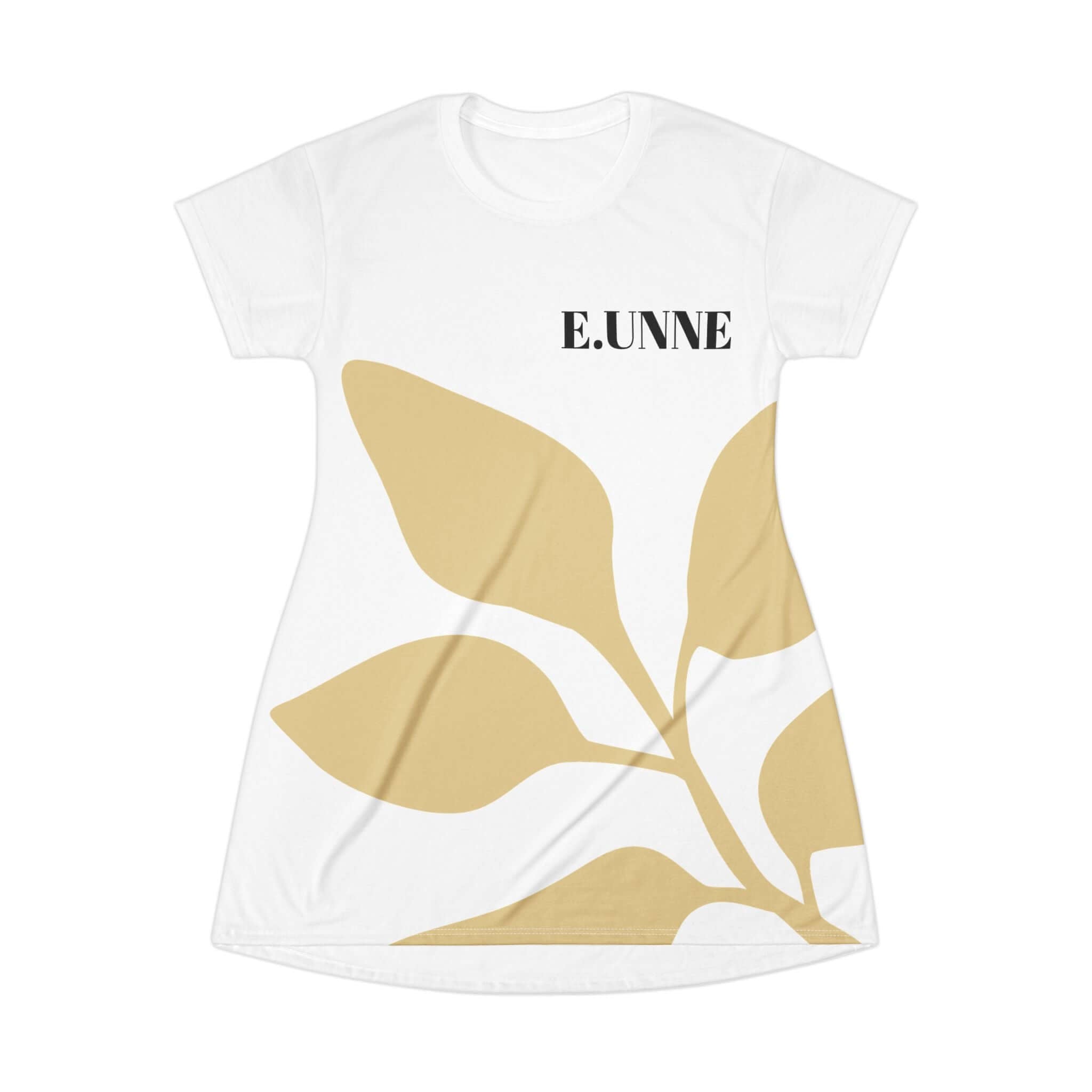 Botanical Leaf T-Shirt Dress — E.UNNE All-Over Print Casual Summer Dress