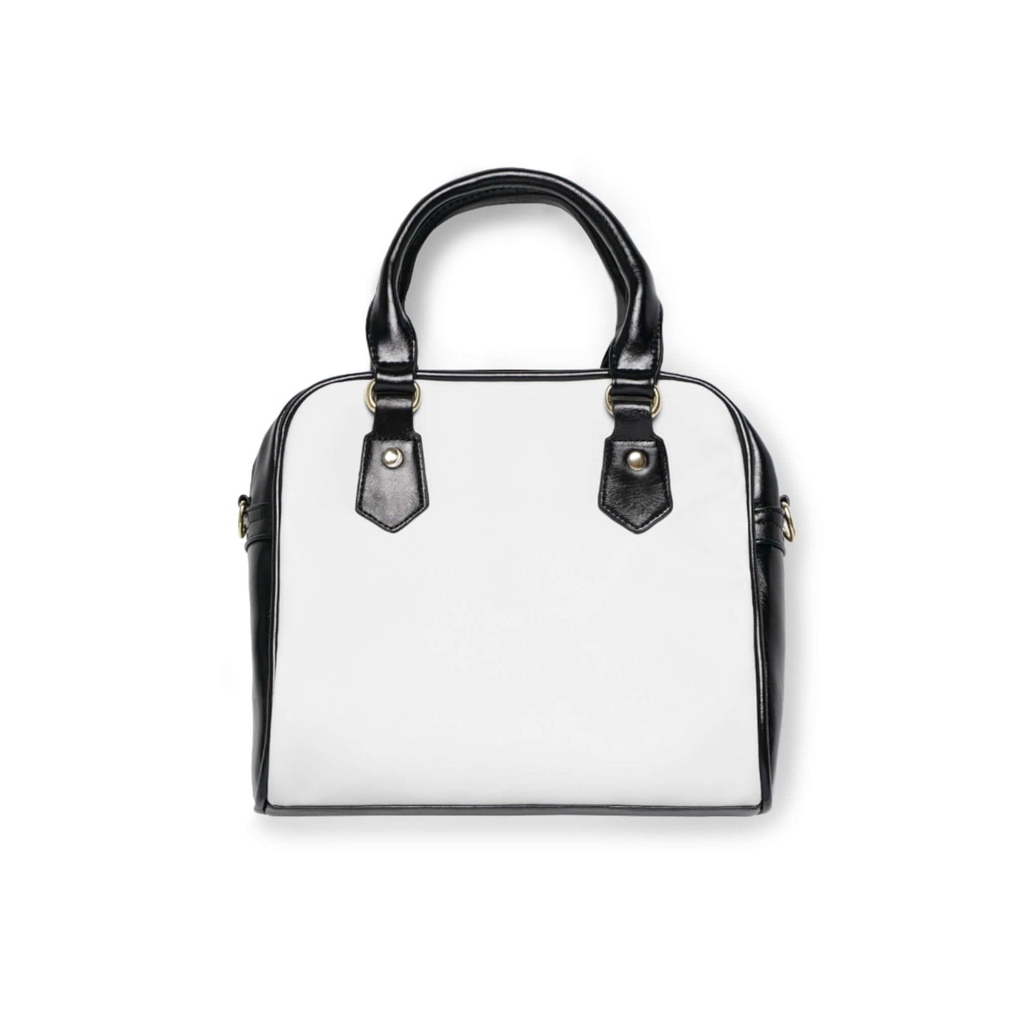 E.UNNE Classic Shoulder Handbag — Elegant White &amp; Black Leather Tote in smooth PU leather with black handles and trim.