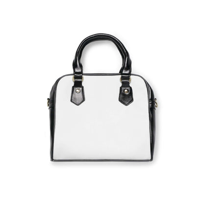 E.UNNE Classic Shoulder Handbag — Elegant White &amp; Black Leather Tote in smooth PU leather with black handles and trim.