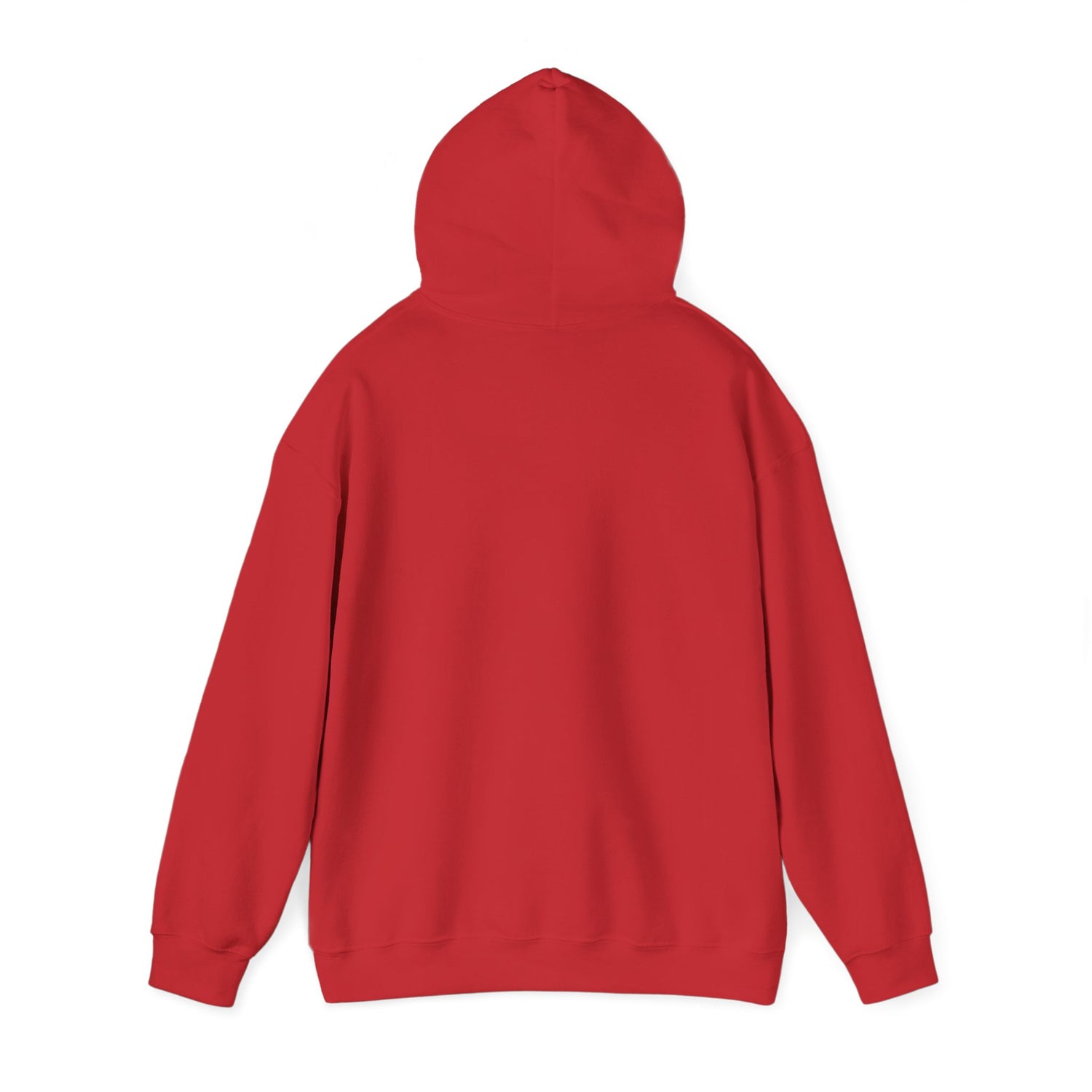 E.UNNE Logo Hoodie — Minimal Monogram Pullover red hoodie back view with double-lined hood and kangaroo pocket