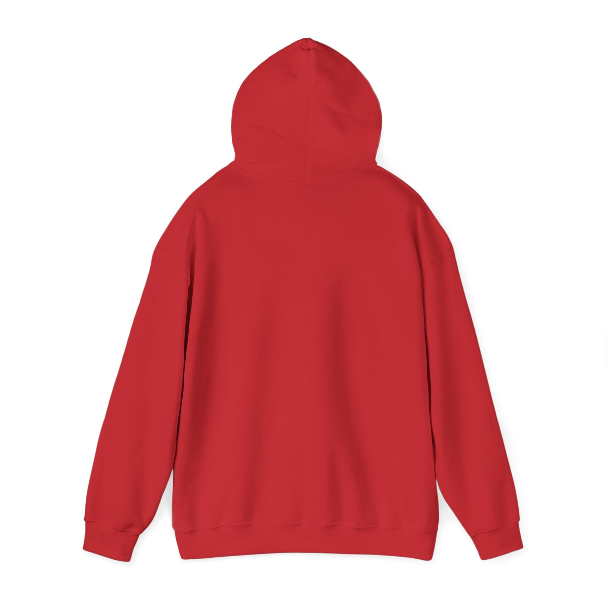 E.UNNE Logo Hoodie — Minimal Monogram Pullover red hoodie back view with double-lined hood and kangaroo pocket