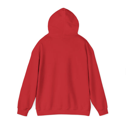 E.UNNE Logo Hoodie — Minimal Monogram Pullover red hoodie back view with double-lined hood and kangaroo pocket