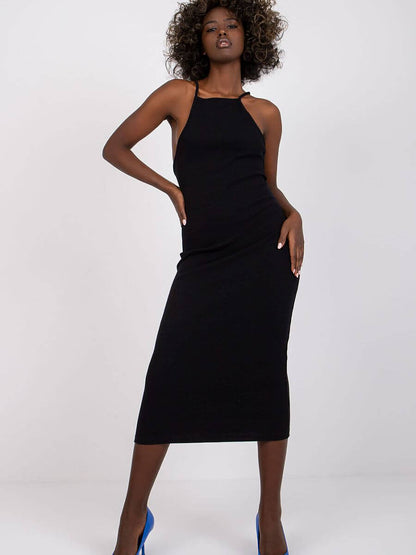 Model wearing a summer pencil dress, showcasing a flattering fit and ribbed texture, ideal for summer style.